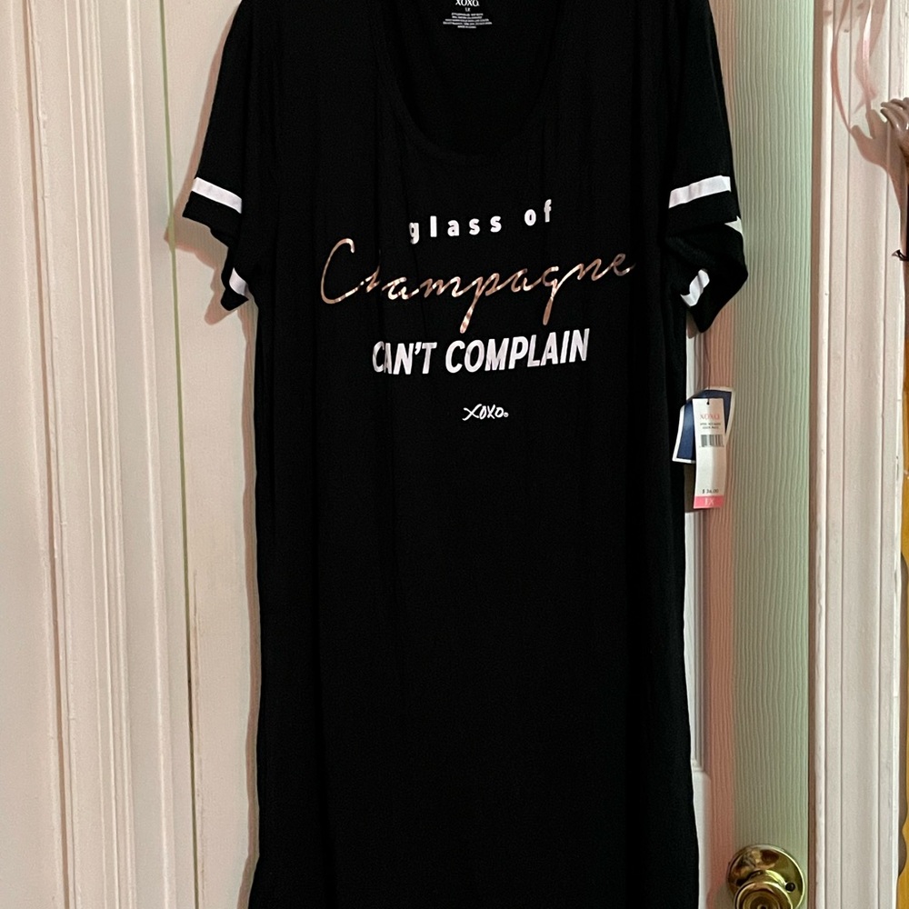 XOXO Black Nightshirt with White and Gold Accents